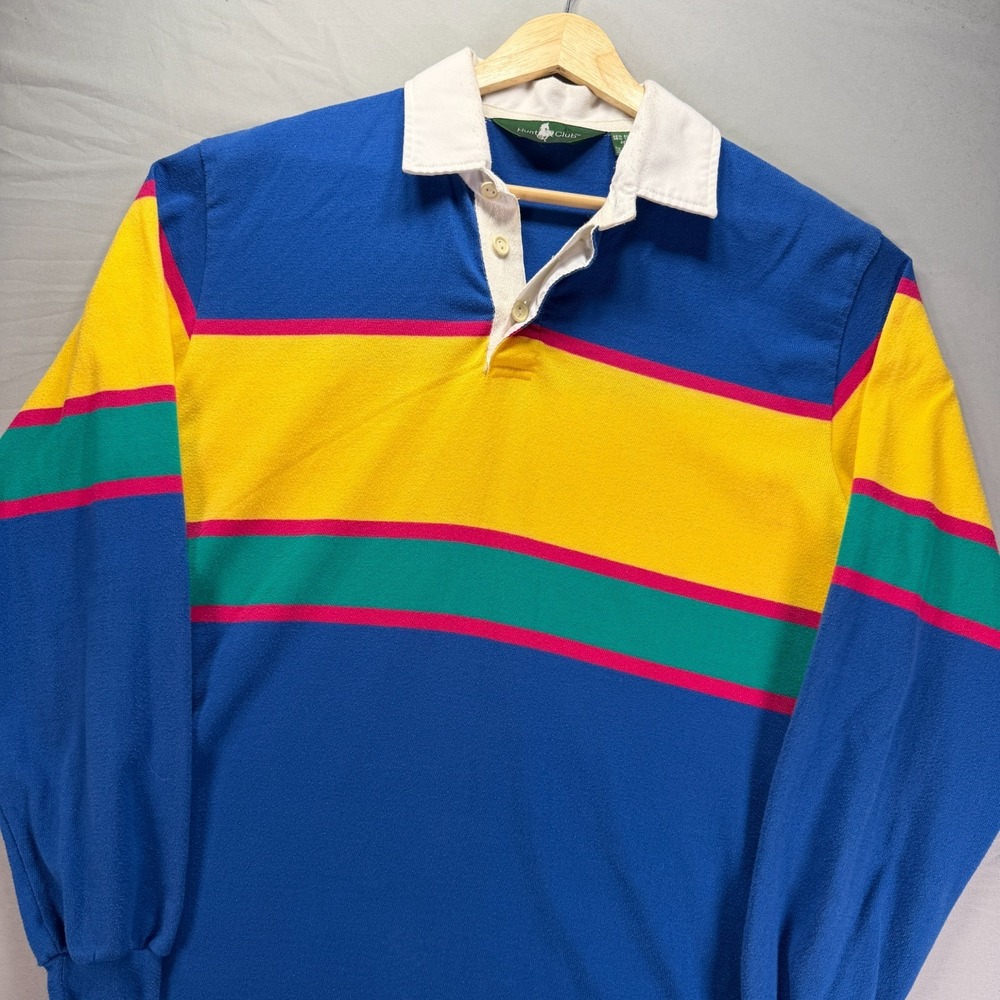 Vintage Long Sleeve Rugby Shirt Mens Medium Multicolor Striped Hunt Club Cotton